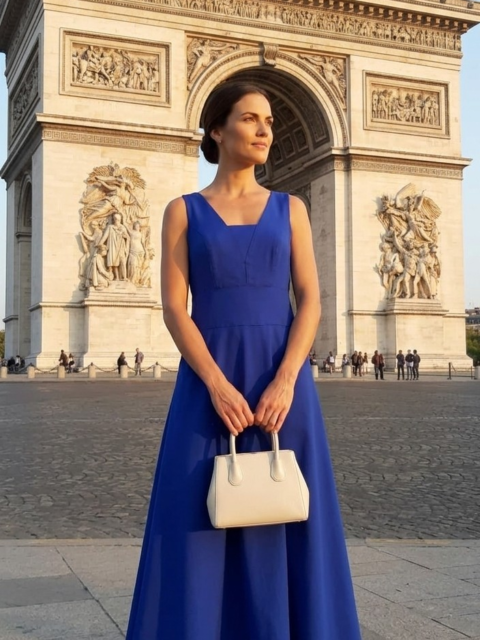 Vestido Midi Azul Royal com Decote V Teodoro Salazar
