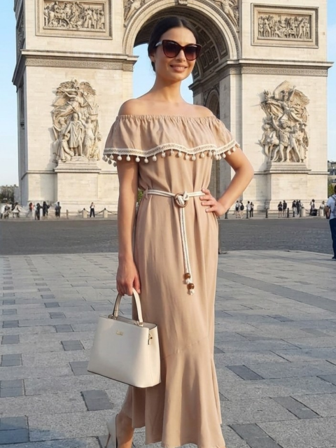 Vestido Midi Nude Ombro a Ombro Teodoro Salazar