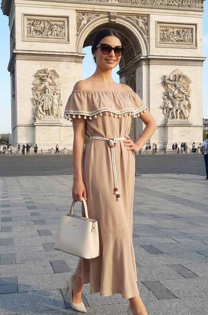 Vestido Midi Nude Ombro a Ombro Teodoro Salazar